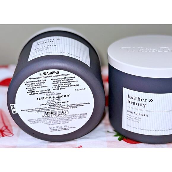 Lot of 2 Bath & Body Works Leather & Brandy Large 3-Wick Candle 14.5oz - Picture 5 of 5